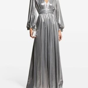 Bronx and Banco "Reo Zoe" metallic gown with tall thigh slits